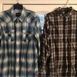 Two men’s flannel shirts, American Eagle, Faded Glory